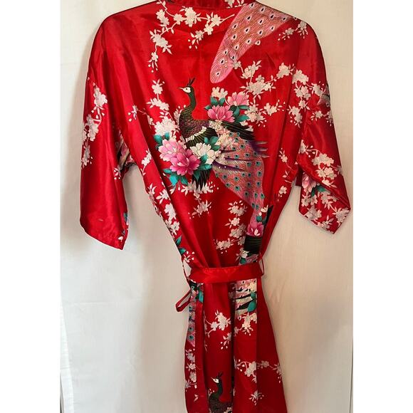 Avidlove dressing robe women’s size medium Red Colorful Peacock Floral Design - Picture 4 of 10